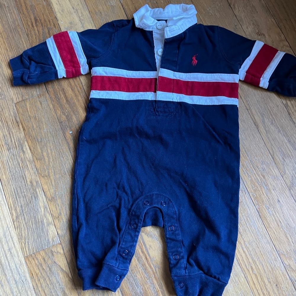 Ralph Lauren polo boys blue romper coveralls outfit 3 months B1G1 50% off